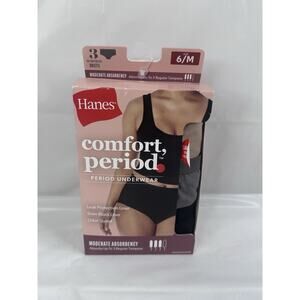 HANES Ladies 3 pack Period underwear cotton stretch briefs Size 6